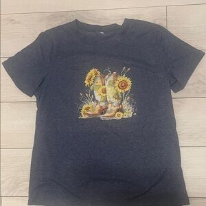 Navy T-Shirt with Sunflower and Boot Design